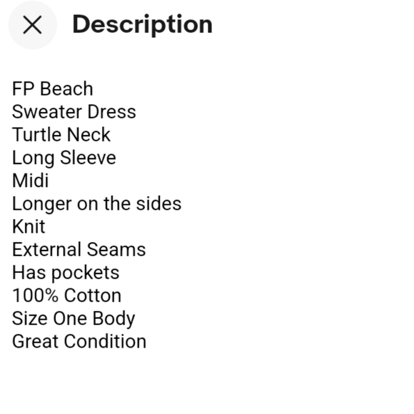 FP Beach Sweater Dress Turtleneck Long Sleeve Midi Grey Size One Body (EUC) - Picture 11 of 11